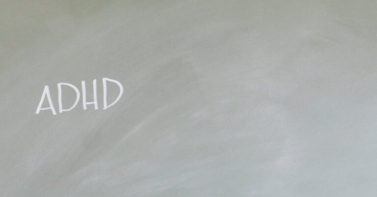 Simple depiction of ADHD awareness with text on a chalkboard.