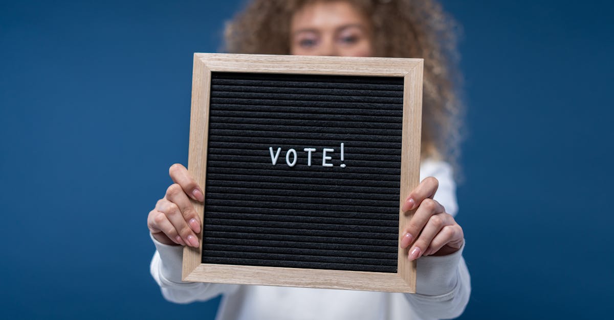 Woman holding a wooden framed board with 'Vote!' text, highlighting democratic participation.