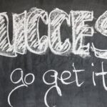 Motivational chalkboard with 'Success - go get it' written in chalk.