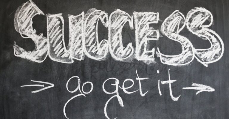 Motivational chalkboard with 'Success - go get it' written in chalk.